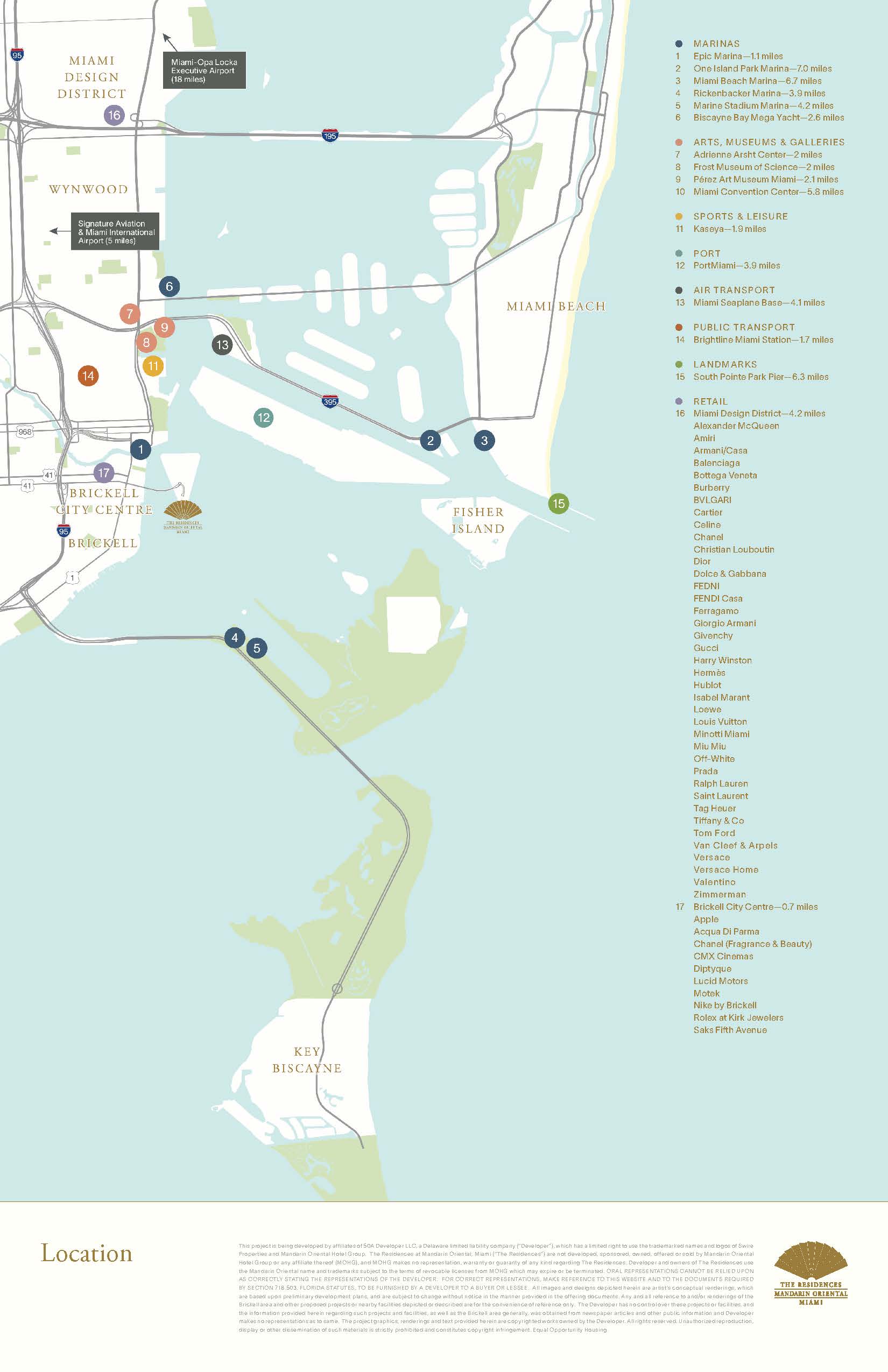 Location map, The Residences at Mandarin Oriental, Miami on Brickell Key