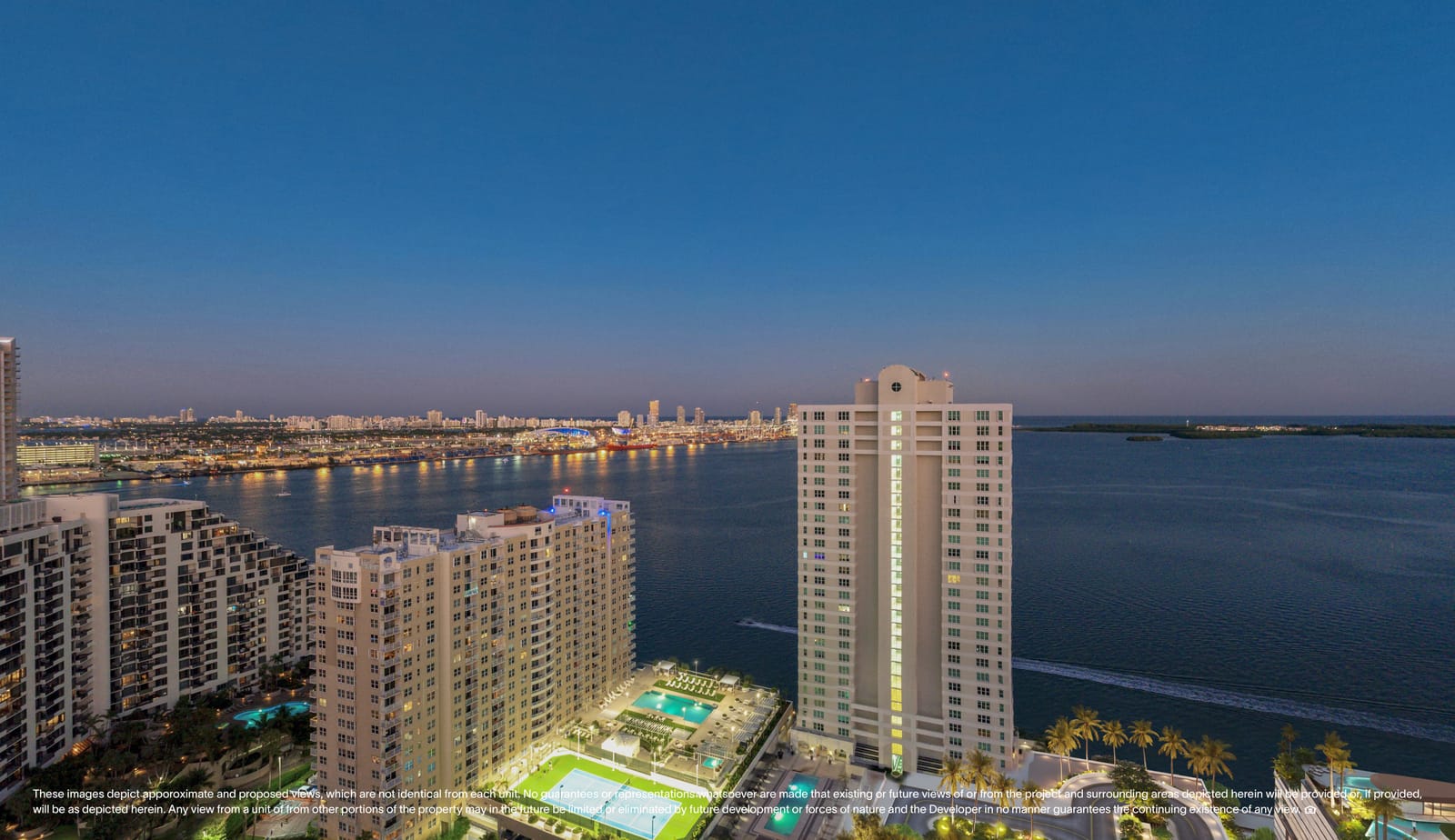 Floor 22 twilight view, North Tower Private Residence